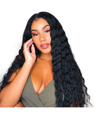 Long Curly Synthetic Lace Front Wig - Black Loose Deep Wave Style for Women | Natural Looking Fake Scalp Middle Part Hair Replacement | Daily & Party Use (1B) - Buy Online on GoSupps.com