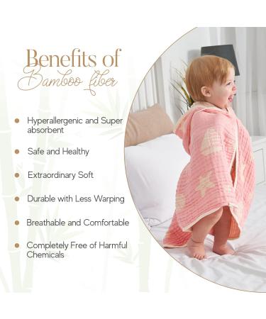 HardNok Bamboo Muslin Baby Towel Hooded 32x32 Inches - Silk Soft and Comfortable 6 Layer Large Bath Towel for Boys Girls - Ocean Pink - Buy Online on GoSupps.com
