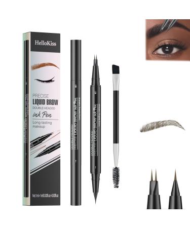 Trailott Eyebrow Pen Trailott Eyebrow Pen 2 Fork Tip Trailott Microblading Eyebrow Pen Hellokiss Liquid Eyebrow Pen 2-in-1 Magic Eyebrow Pencil 4 Fork Tip with Eyeline Waterproof (Black)