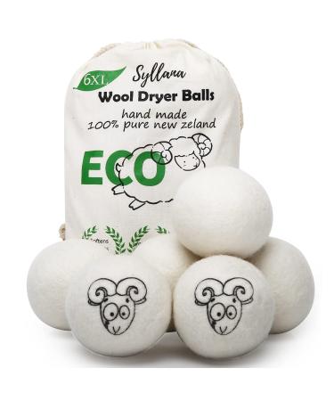 Dryer balls syllana 6 pieces xl size dryer balls for tumble dryers natural fabric softener handmade made of 100% New Zealand sheep wool antistatic drying time shortened 6 pack