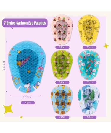 140PCS Kids Adhesive Eye Patches Cute Disposable Eyepatch Set for Amblyopia & Lazy Eye Breathable Bandages for Toddlers - 7 Styles - Buy Online on GoSupps.com