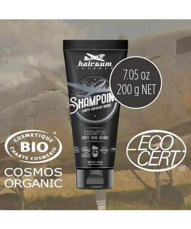 Hairgum Organic Men's Hair & Beard Shampoo - All-in-One Moisturizing Shampoo with Shea Oil | 7 oz for Hair & Mustache Care - Buy Online on GoSupps.com