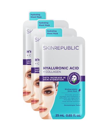 Skin Republic Hyaluronic Acid and Collagen Facial Mask Deep Hydration Anti Aging Korean Skin Care Treatment Anti Wrinkle Face Treatment Spa Women Men Rejuvenate 3 pack