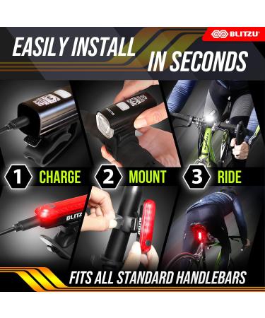BLITZU Gator 450 Lumens Bike Lights Set - USB Rechargeable Headlight and Tail Light for Adults & Kids - Waterproof LED Safety Flashlight for Cycling - Fits MTB Helmet - Buy Online on GoSupps.com