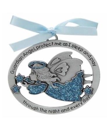 GUARDIAN ANGEL Baby CRIB Medal - CHRISTENING - BAPTISM - Shower Gift - INFANT (BOY - Blue)