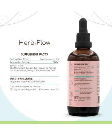 HerbEra Herb-Flow B120 Alcohol-Free, Concentrated Liquid Drops: Cayenne Pepper, Eleuthero Root, Ginger Root, Ginkgo Leaf, Rosemary Leaf, Wildcrafted: Prickly Ash Bark. Circulation Blend 4 Fl Oz 4 Fl Oz (Pack of 1) - Buy Online on GoSupps.com