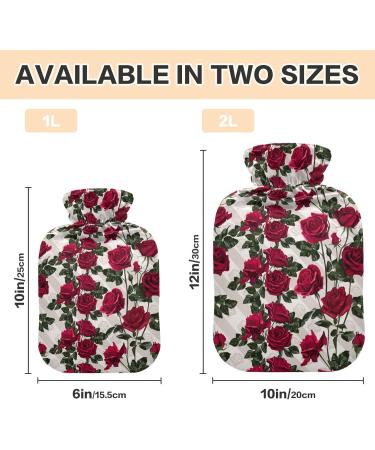 Hot Water Bottle 2L with Floral Cover | Red Roses Pain Relief Bag | Hand & Feet Warmer for Winter - Buy Online on GoSupps.com