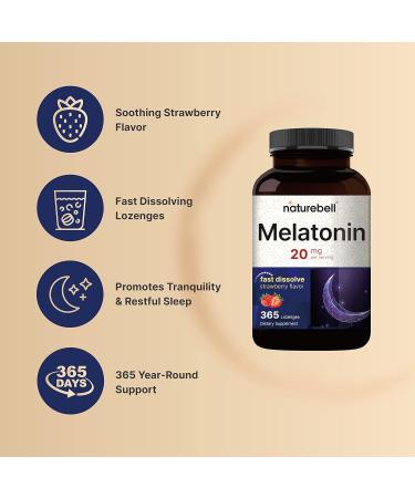 NatureBell Melatonin 20mg 365 Fast Dissolve Tablets - Natural Strawberry Flavor - Vegetarian Chewable Lozenges for 1 Year Supply High Potency | Non-GMO No Gluten - Buy Online on GoSupps.com