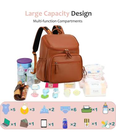 Loradi Large Capacity Diaper Bag Backpack with Stroller Clips | Water-Repellent Anti-Theft Travel Backpack - Dark Brown - Buy Online on GoSupps.com