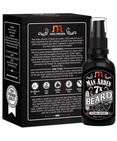 7X Beard Oil 30ml (Hydra Sport) | 7 Premium Oils for Beard Growth & Nourishment - International Shipping Available - Buy Online on GoSupps.com