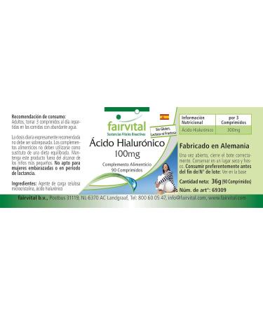Fairvital Hyaluronic acid tablets 100mg antiaging HIGH DOSE VEGAN 90 tablets - Buy Online on GoSupps.com