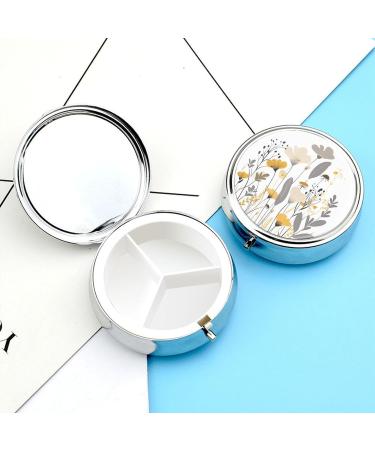 Round Wildflowers Pill Box | Hand-Drawn Design | 3 Compartment Portable Organizer | Decorative Metal Pill Case - Buy Online on GoSupps.com
