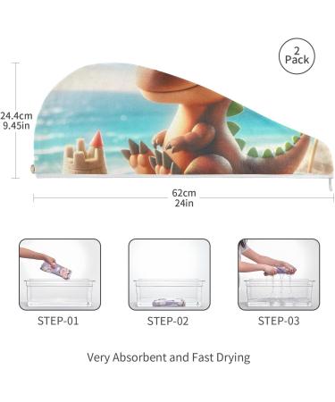 Super Absorbent Cute Dinosaur Beach Hair Towel 2 Pack - Quick Dry Hair Turbans for Women & Girls - Buy Online on GoSupps.com