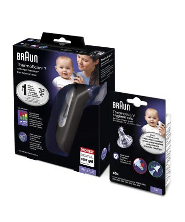 Brown thermoscan 7 ear thermometer with Age Precision - Black Edition and brown spare protection cap for brown thermoscan thermometers 40 pieces