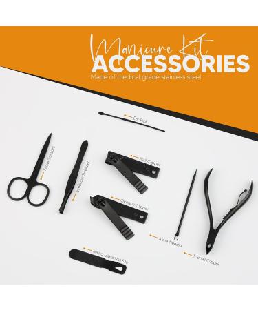 Kichly 18-Part Manicure Set for Women & Men | Nail Tools & Accessories | Travel Case Included | Nail Clippers & Scissors (Orange/Black) - Buy Online on GoSupps.com