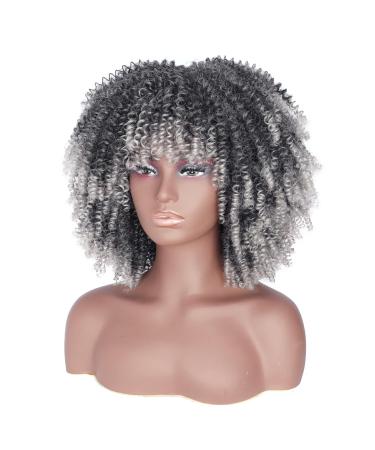 Shop Porsmeer Curly Afro Wig for Women | Full Fluffy Kinky Curly Bob Ombre Silver Hair - 14 Inch Volume Wig for Black Women - Buy Online on GoSupps.com