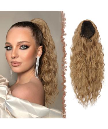 Feshfen ponytail hair part with cord strain long waves braid extension hair extensions synthetic wavy hair extension clip in ponytail for women 45 cm light brown mix natural blonde