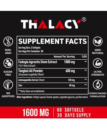 1600mg Fadogia Agrestis & Tongkat Ali Supplement for Men - Maximum Strength Ashwagandha Extract 240 Softgels (Pack of 4) - Boost Vitality & Performance - Buy Online on GoSupps.com