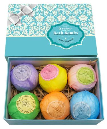 Bath Bombs Ultra Lux Gift Set - 6 XXL Fizzies with Natural Dead Sea Salt Cocoa and Shea Essential Oils - Best Gift Idea for Birthday, Mom, Girl, Him, Kids - Add to Bath Basket