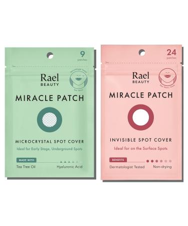Rael Pimple Patches, Miracle Patches Bundle - Hydrocolloid Acne Patches for Face, Zit and Blemish Spot, Breakouts, Facial Stickers, All Skin Types, Vegan, Cruelty Free (Invisible & Microcrystal Spot Cover, 33 Count)