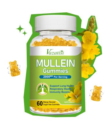 Mullein Gummies, Mullein Leaf Extract with Bromelain, Quercetin, Pine Bark Support Lung Cleanse for Healthy Breathing, 60ct Mango 60 Count (Pack of 1)