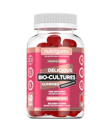 Bio-Cultures Microbiome Gummy | Strawberry Flavour | 60 Vegan Gummies | 12 Multi-Strain Probiotics 1 Billion CFU | Acidophilus & Bifidobacterium | Support Wellbeing & Gut Heath by NUTRIGUMS Bio Cultures - Buy Online on GoSupps.com