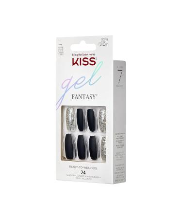 Kiss Gel Fantasy Glue-on Nails | Long Black & Silver Coffin Artificial Fingernails - 1 Pack - Buy Online on GoSupps.com
