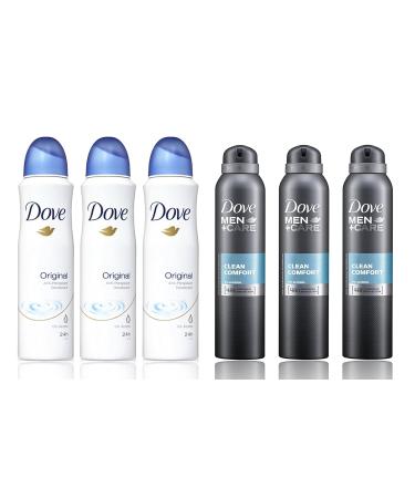 Dove Anti-Perspirant Deodorant Original & Men + Care Clean Comfort Spray Deodorant Combo - Pack of 6 (30.42 Ounce) - Buy Online on GoSupps.com