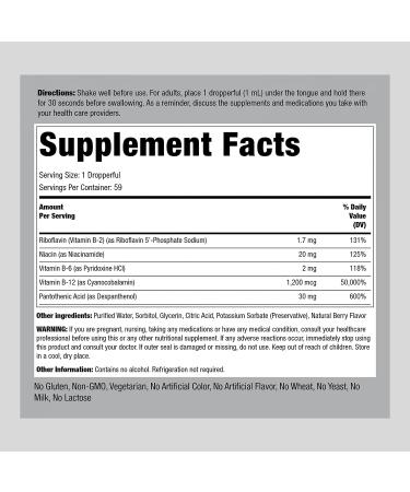 Piping Rock Liquid Vitamin B Complex with B12 1200mcg 2 fl oz | Berry Flavor Drops | Sublingual Supplement | Vegetarian Non-GMO Gluten Free - Buy Online on GoSupps.com