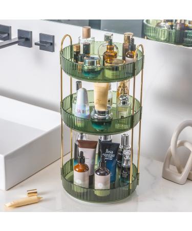 360 Rotating Makeup Organizer Bathroom Makeup Carousel Spinning Holder Rack Large Capacity Cosmetics Storage Box Vanity Shelf Countertop Fits Cosmetic Perfume Lotions Skin Care Makeup Brushes Lipsticks(3 Tiers Green) 3 pack Green