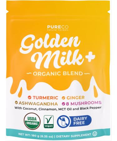 Golden Milk Powder Organic Blend - Adaptogenic Turmeric Latte with Ginger Ashwagandha & Mushroom Complex for Sleep Relaxation Vitality & Immune Support - Vegan Non-GMO & Filler Free (60 Servings)