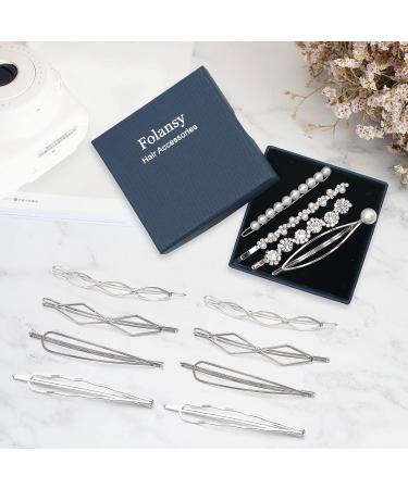 12 Pcs Geometric Pearl Hair Clips Set - Minimalist Hair Styling Jewelry for Women | Wedding Hair Barrettes Accessories - Buy Online on GoSupps.com