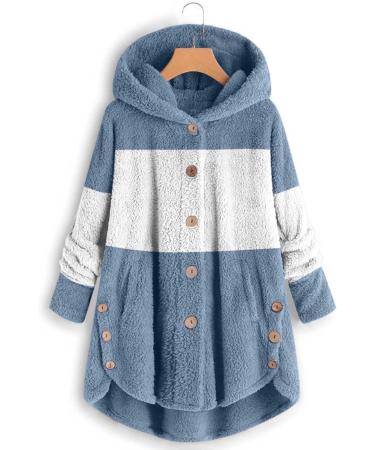 Buy Hanxiulin Oversize Plush Hoodie Jacket for Women | Cozy Winter Coat & Casual Fashion | Light Down Lined Fluff Jacket in S Blue - Buy Online on GoSupps.com