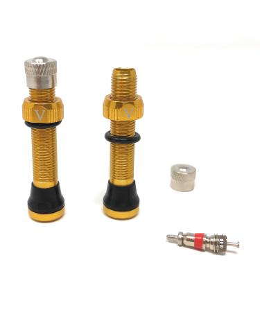 VeloTubes Tubeless Schrader Valve Stems - Pair of 40mm or 46mm Alloy Valve Stems 40mm Gold