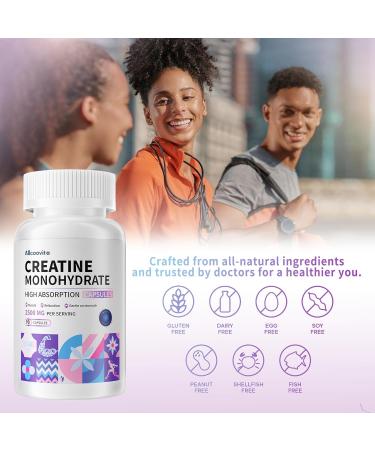 Allcoovita Creatine Monohydrate Capsules -3 Creatine Capsules per Serving 2500mg Gluten Free 90 Capsules - Buy Online on GoSupps.com