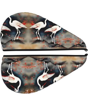 Japanese Cranes Flying Coral Velvet Dry Hair Cap | Ideal for Home Travel & Pool Parties - Buy Online on GoSupps.com