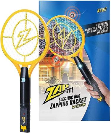 Zap It! Electric Fly Swatter Racket & Mosquito Zapper - High Duty 4,000 Volt Electric Bug Zapper Racket - Fly Killer USB Rechargeable Fly Zapper Indoor Safe - Medium Medium Yellow