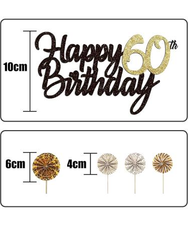 60th Birthday Cake Topper | Black Gold Tortendeko | Happy Birthday Decoration | Cupcake Paper Compartments - Buy Online on GoSupps.com