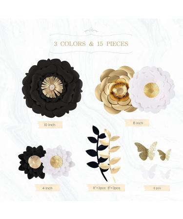 Fonder Mols 3D Paper Flower Decorations Set - White Black Gold - Perfect for Wedding, Graduation, Bridal Shower, Halloween, Nursery Wall Decor - Set of 13 - Buy Online on GoSupps.com