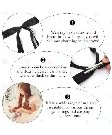Ribbon Hair bow Hair Clips Black Pink Long Tail French hair Bows Hair Clips Tassel Ribbon Bowknot for Women Girl Bow Hair Barrette Dress Up Accessories for Birthday/Party/Show/Christmas black+milky white - Buy Online on GoSupps.com
