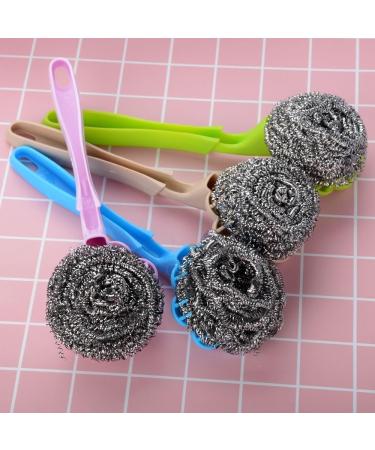 UTENEW Stainless Steel Wool Scourer Sponges Scrubbers Scouring Pads with Handle 2 Pack for Kitchen Bathroom - Buy Online on GoSupps.com