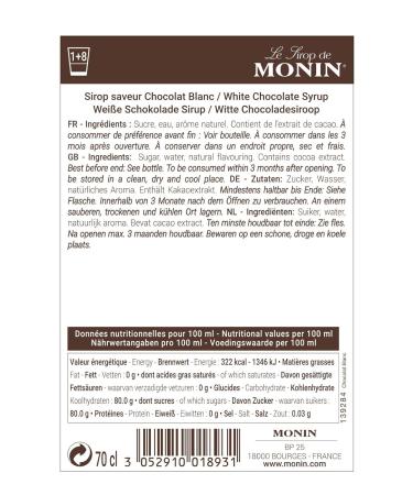 Monin White Chocolate Coffee & Bar Syrup - 0.7 L (700 ml) | International Shipping Available - Buy Online on GoSupps.com