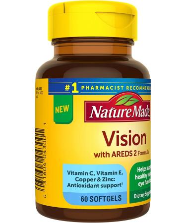 Nature Made Vision with AREDS 2 Formula Eye Vitamins- Lutein, Zeaxanthin, Vitamins C & E, Zinc, Copper - 60 Softgels - Buy Online on GoSupps.com