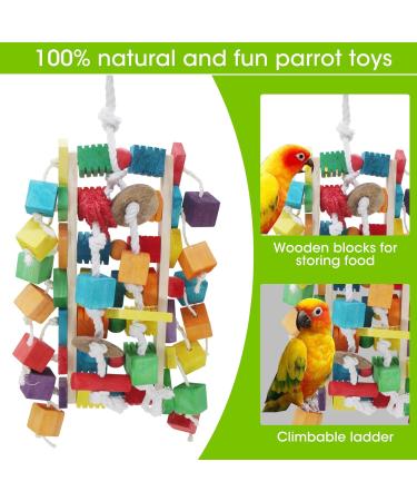 MQUPIN Large Bird Parrot Toys Colorful 22 Inch Wooden Blocks for African Greys, Amazons, Cockatoos and Macaws - Chew Toys for Large Parrots - Buy Online on GoSupps.com