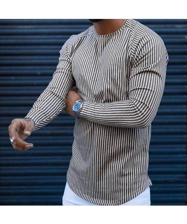 Long Sleeve Urban Striped T-Shirt for Men - Slim Fit Crewneck Pullover in Medium Coffee - Buy Online on GoSupps.com