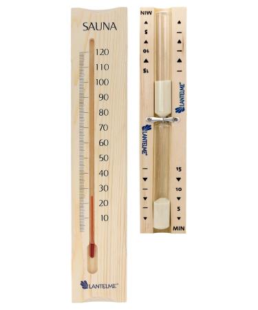 Lantelme sauna hourglass and thermometer set wooden sauna thermometer 120 C sauna hourglass 15 minutes analog 8150