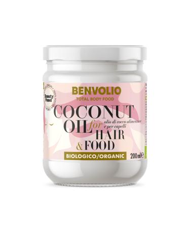 BENVOLIO - Total Body Food Organic Hair Coconut Oil | 200 ml | Hair Mask and Heat Protector for Hair | Dry and Frizzy Hair | Food and Body Coconut Oil | Coconut Oil Hair