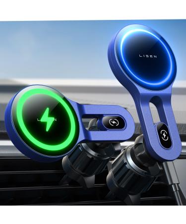 LISEN for MagSafe Car Mount Charger for iPhone 15 15W Wireless Charger for iPhone Car Accessories Magnetic Phone Holder Mount Vent Car Charger Fits iPhone 15 Pro Max Plus Mini 14 13 12 Blue 20X Powerful: Blue Vent