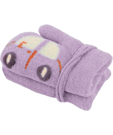 Fox Knitting Full Finger Gloves for Toddler Kids | Winter Thermal Plush Lining | 1-3 Yrs | Car/Purple - Buy Online on GoSupps.com