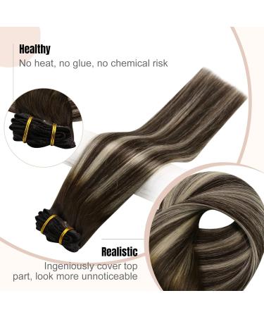 Fshine 35cm Brown to Blonde Ombre Clip In Hair Extensions - Real Human Hair 7pcs 120g Balayage #2/60/2 - Buy Online on GoSupps.com